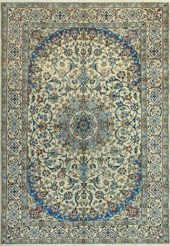 Super VTG Millie Ivory/Blue Rug, 6'3" x 10'0"