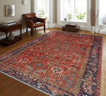 Fine VTG Jazmina Red/Navy Rug, 7'4" x 10'8"