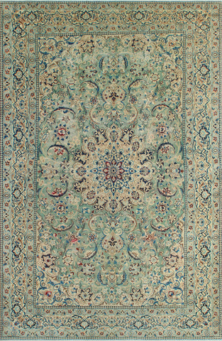 Super VTG Catedra Lt. Green/Beige Rug, 5'7" x 8'10"