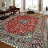 Fine VTG Anzar Red/Navy Rug, 9'9" x 12'10"