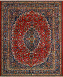 Vintage Behrouz Red/Navy Rug, 9'6" x 12'8"