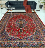 Vintage Behrouz Red/Navy Rug, 9'6" x 12'8"