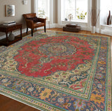 Fine VTG Esrin Red/Navy Rug, 9'3" x 13'4"