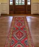 Fine VTG Eraj Red/Charcoal Runner, 3'4" x 9'8"