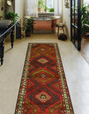 Fine VTG Azura Red/Ivory Runner, 3'4" x 12'11"