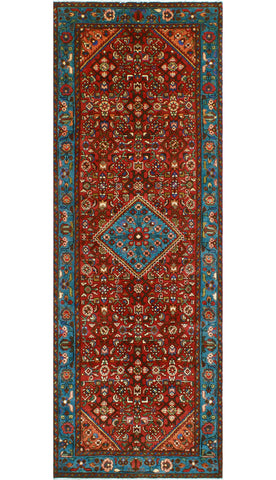 Fine VTG Hicham Red/Lt. Blue Runner, 3'6" x 10'1"