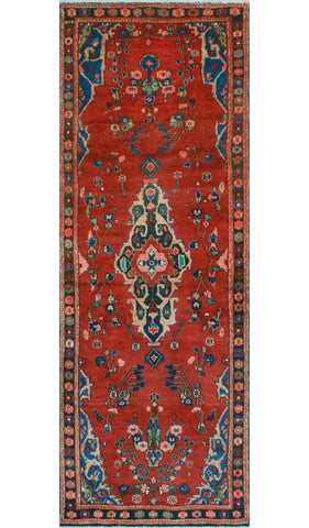 Vintage Fabiana Red/Charcoal Runner, 3'7" x 10'1"