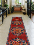 Fine VTG Husna Red/Navy Runner, 2'6" x 12'0"