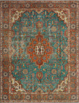 Vintage Wajid Turquoise/Rust Rug, 9'9" x 13'1"