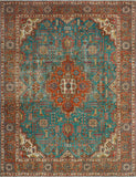 Vintage Wajid Turquoise/Rust Rug, 9'9" x 13'1"