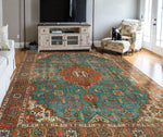 Vintage Wajid Turquoise/Rust Rug, 9'9" x 13'1"