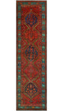 Fine VTG Henrry Red/Green Runner, 3'4" x 12'4"