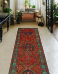 Fine VTG Henrry Red/Green Runner, 3'4" x 12'4"