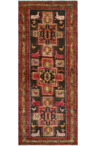 Fine VTG Arslan Charcoal/Pink Runner, 4'1" x 10'2"