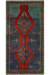 Fine VTG Golshan Navy/Red Rug, 4'11" x 9'3"