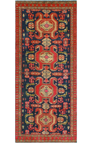 Fine VTG Adanel Navy/Red Runner, 4'1" x 10'1"