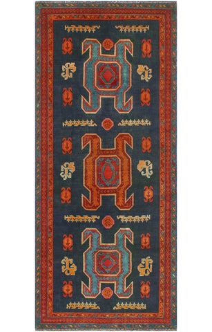 Fine VTG Farkhond Navy/Burgundy Runner, 4'0" x 9'6"