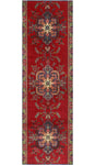 Fine VTG Husayn Red/Grey-Blue Runner, 3'2" x 10'6"