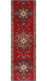 Fine VTG Husayn Red/Grey-Blue Runner, 3'2" x 10'6"