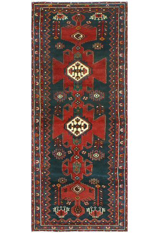 Fine VTG Hussain Red/Charcoal Runner, 3'6" x 8'7"