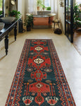 Fine VTG Hussain Red/Charcoal Runner, 3'6" x 8'7"