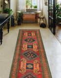 Fine VTG Balthild Red/Charcoal Runner, 3'10" x 12'3"