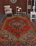 Fine VTG Batin Red/Charcoal Rug, 6'8" x 9'10"