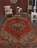 Fine VTG Batin Red/Charcoal Rug, 6'8" x 9'10"