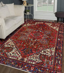 Fine VTG Blyth Red/Navy Rug, 7'1" x 9'11"