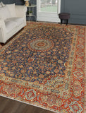 Fine VTG Jade Navy/Rust Rug, 9'0" x 13'3"