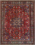 Fine VTG Husnain Red/Navy Rug, 7'11" x 10'7"