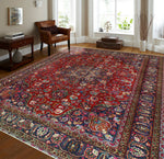 Fine VTG Husnain Red/Navy Rug, 7'11" x 10'7"