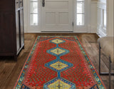 Vintage Saif Red/Blue-Grey Runner, 4'11" x 10'1"