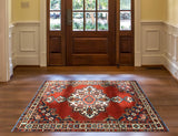 Fine VTG Zacharia Red/Ivory Rug, 4'9" x 6'7"