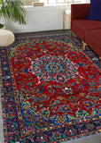 Fine VTG Kaliyah Red/Navy Rug, 7'3" x 10'7"