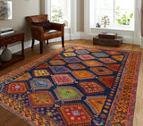 Fine VTG Skye Navy/Orange Rug, 6'7" x 9'9"