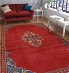 Fine VTG Kara Red/Lt. Blue Rug, 6'10" x 9'11"