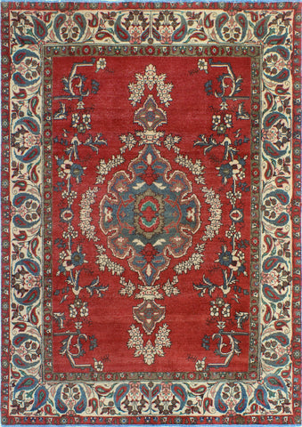 Vintage Wahida Red/Ivory Rug, 6'8" x 9'9"