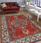 Vintage Wahida Red/Ivory Rug, 6'8" x 9'9"