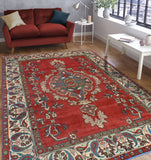 Vintage Wahida Red/Ivory Rug, 6'8" x 9'9"