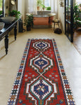 Vintage Xesus Red/Ivory Runner, 3'0" x 8'10"