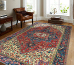 Vintage Masal Red/Navy Rug, 7'1" x 10'8"