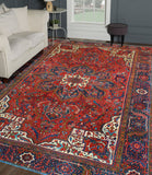 Fine VTG Merlin Red/Navy Rug, 9'9" x 12'11"