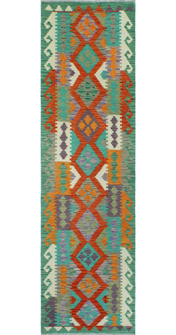 Sangat Rashid Rust/Green Runner, 2'8" x 9'9"