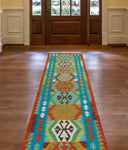 Sangat Minnie Turquoise/Red Runner, 2'8" x 9'8"