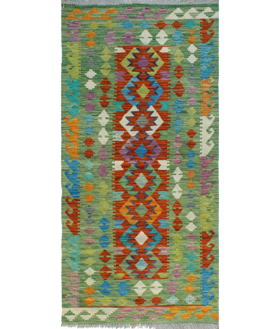 Sangat Dabir Green/Rust Runner, 2'8" x 6'1"