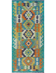 Sangat Roosevelt Green/Blue Runner, 2'5" x 6'6"