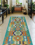 Sangat Roosevelt Green/Blue Runner, 2'5" x 6'6"