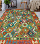 Sangat Nuro Green/Red Rug, 6'8" x 10'0"