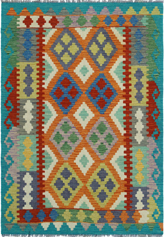 Sangat Lon Rust/Green Rug, 4'1" x 5'10"